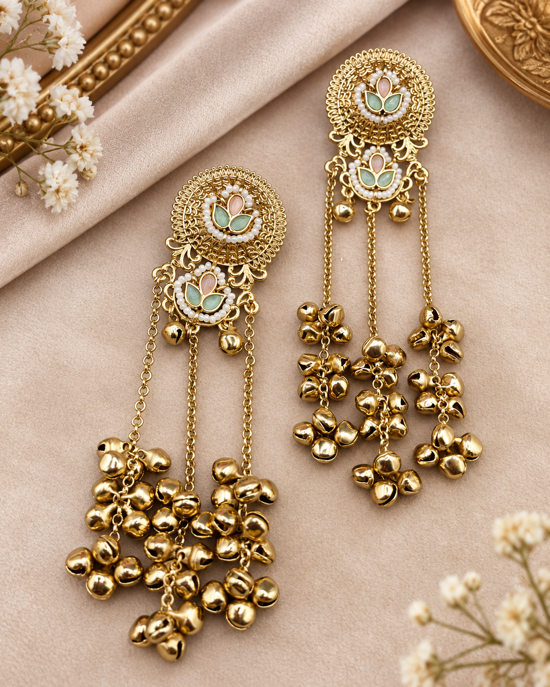 Ghungroo Tassel Floral Drop Earrings